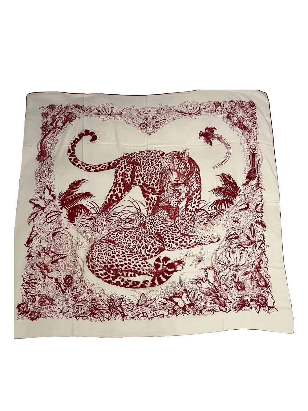 Authentic Hermès Paris Cashmere & Silk Shawl – “Single Love” Leopard Design